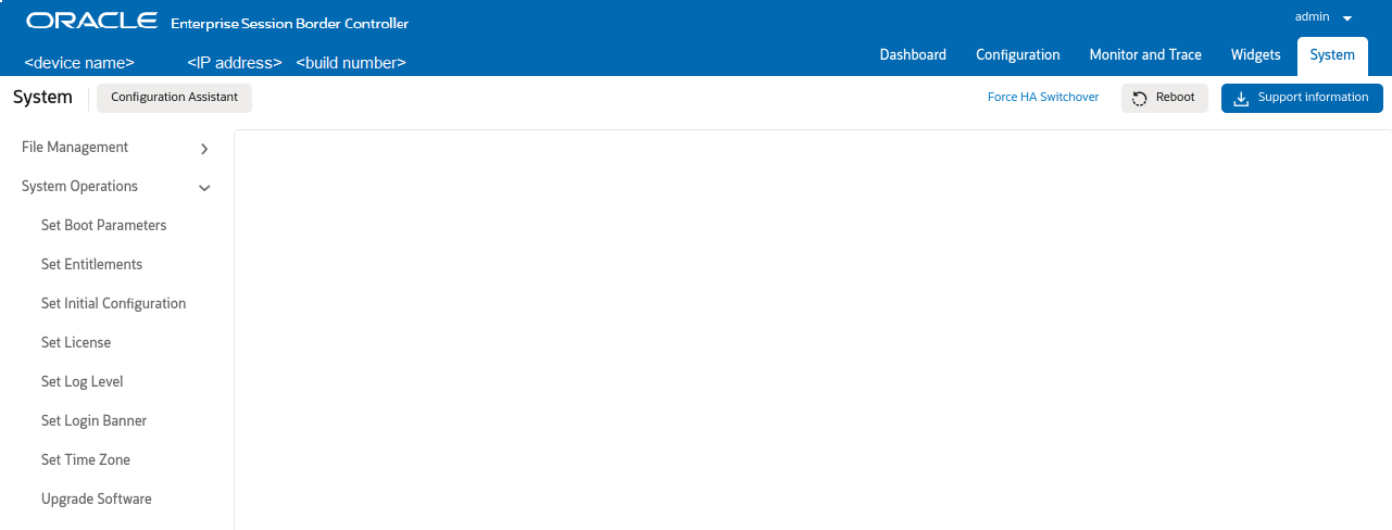This screen capture shows the list of System Operations links on the System tab. The following table describes them.