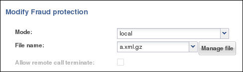 This image is a screen capture of the fraud protection file activation dialog. Here can choose the mode that identifies the location of the file and you enter or select the file name. You can click the "Manage File" button in this dialog to go directly to the file management page.