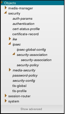 This image is a screen capture showing a section of the objects navigation pane expanded to show how the GUI displays the hieracrhy of objects and sub-objects.