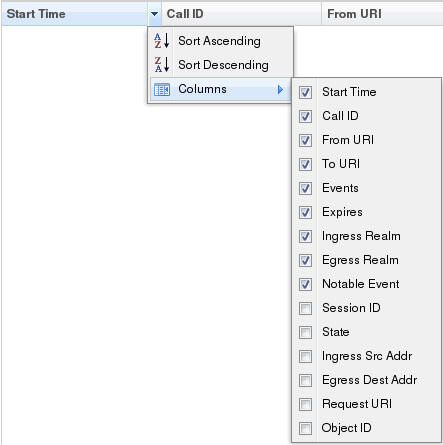 This image is a screen capture of a typical column display menu and the fly out menu for where you select which columns you want displayed.