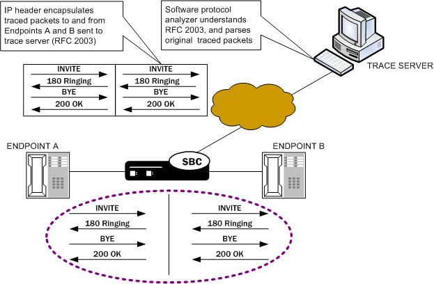 This image depicts the SBC performing a packet trace on two endpoints.