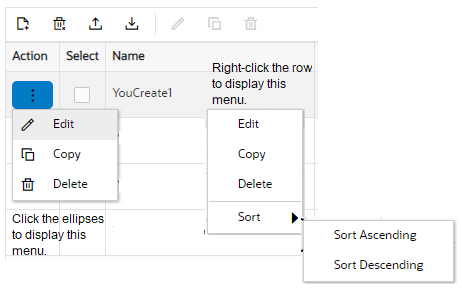 This screen capture shows two more ways to display the edit, copy, and delete controls.