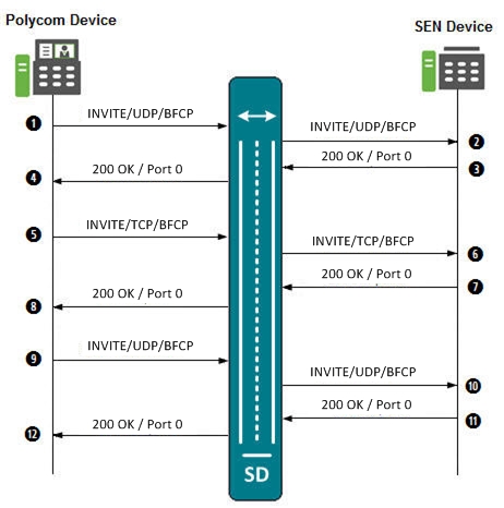 The Polycom SEN Device call flow is described below.