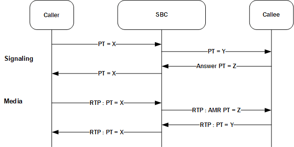 This flow depicts the SBC using the asymmetric-pt option to support asymmetric PT signaling. This flow depicts the SBC using the asymmetric-pt option to support asymmetric PT signaling.