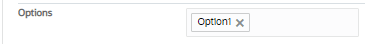 This screen capture shows the Options text box after you enter the name of the option and click outside of the text box. The text box now displays a tab for the option. The tab contains an X button, which you can click to remove the option.