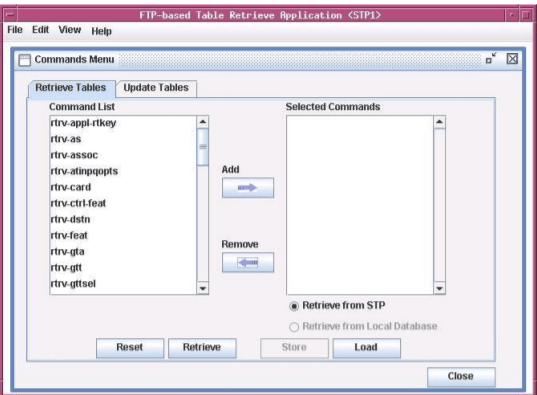 Retrieve Tables Window