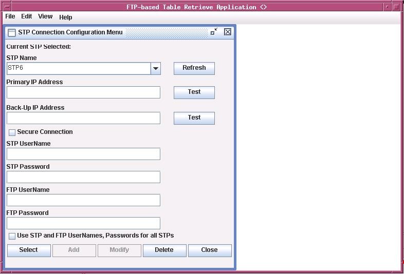 Selecting an STP Configuration Record by Typing in the STP Name Field
