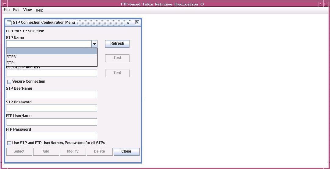 Selecting an STP Name from the STP Name Drop Down List