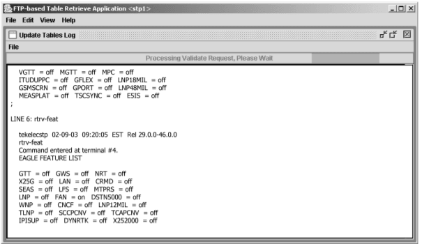 Update Tables Log Window - Processing Retrieve Request