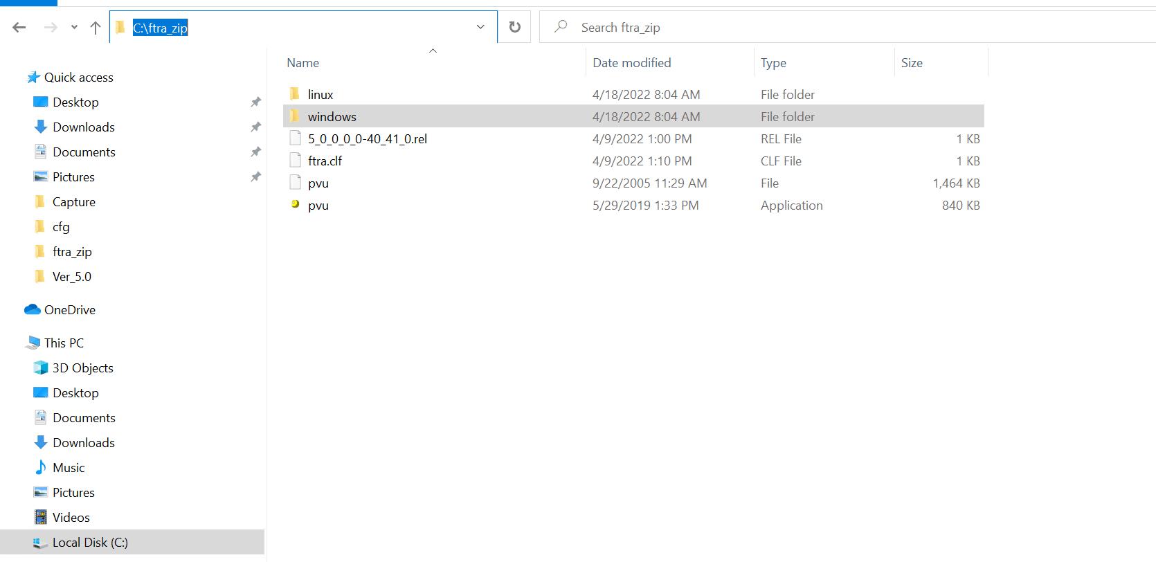 Exploring the FTRA 4.X Zip File Using Windows Explorer