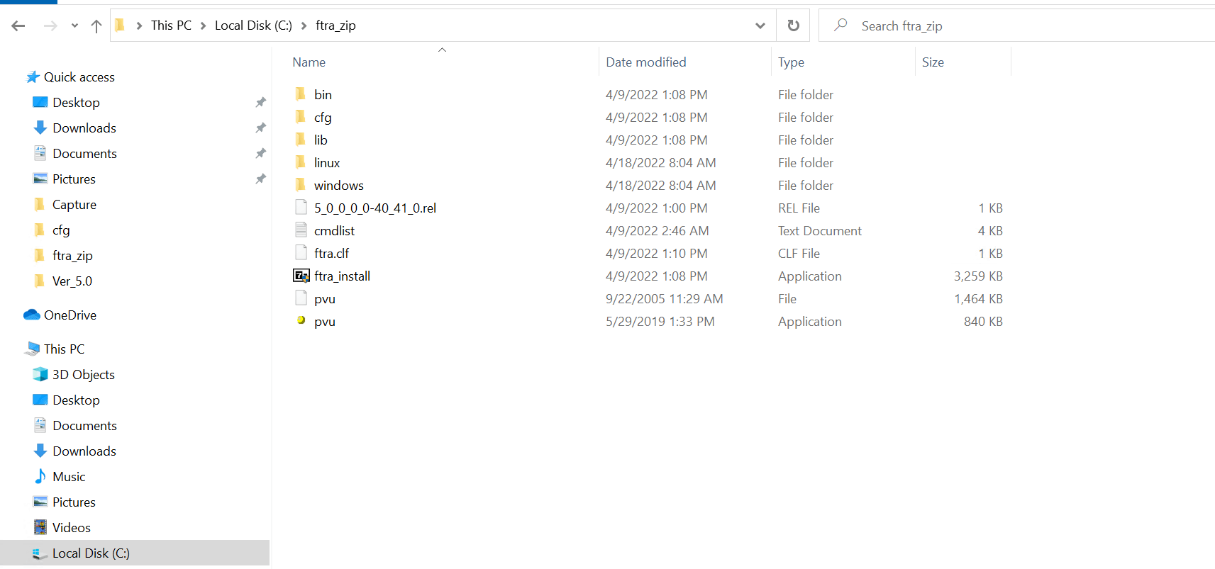 Extracting the FTRA Program Files Using the Command Prompt