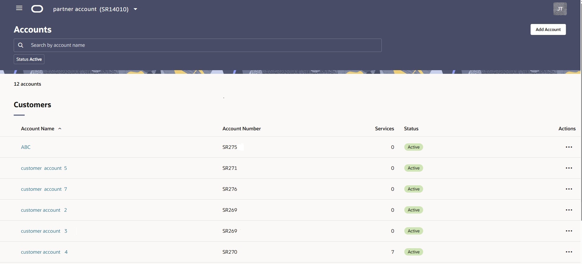 This screen capture shows an example of the Accounts Dashboard.