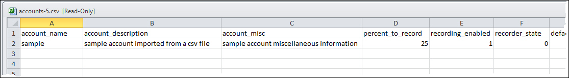 This image shows an example CSV file with parameters and values.