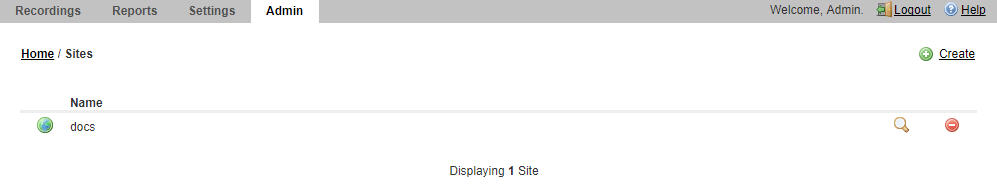 This screenshot shows the sites page. This screenshot shows the sites page.