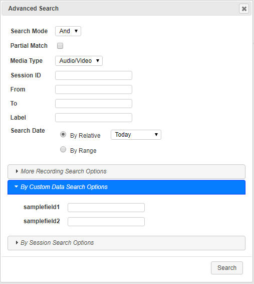This screenshot shows the Custom Data Fields advanced search dialog box. This screenshot shows the Custom Data Fields advanced search dialog box.