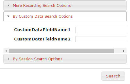 This screenshot shows the recording's advanced search's by custom data search options dialog box.