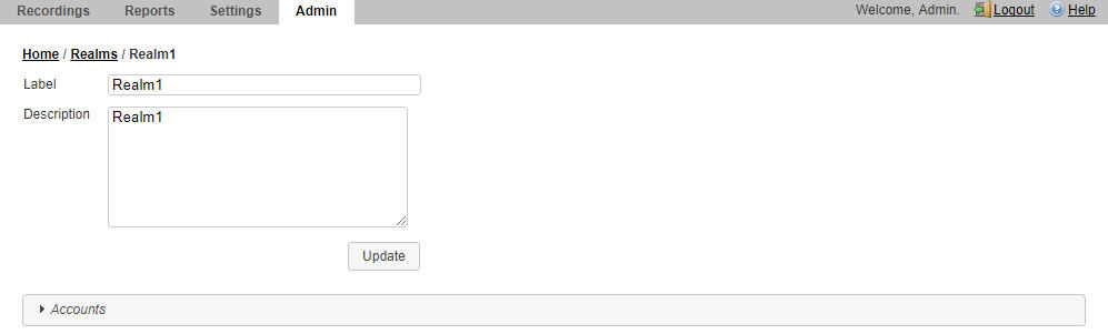 This screenshot shows the edit realm page.