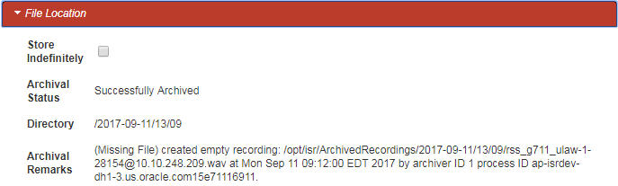 This screenshot shows the Recording Details File Location information.