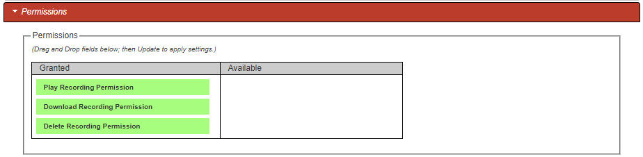 This screenshot shows the Account page's permissions details.