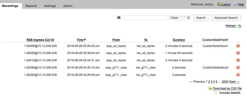 This screenshot shows the Recordings page. This screenshot shows the Recordings page.