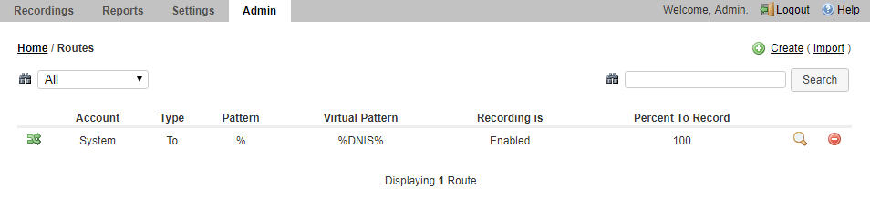 This screenshot shows the Routes page.