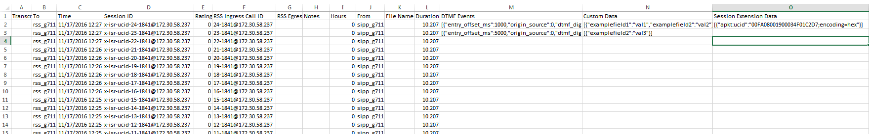 This image shows an example CSV file with recordings and detail specified.