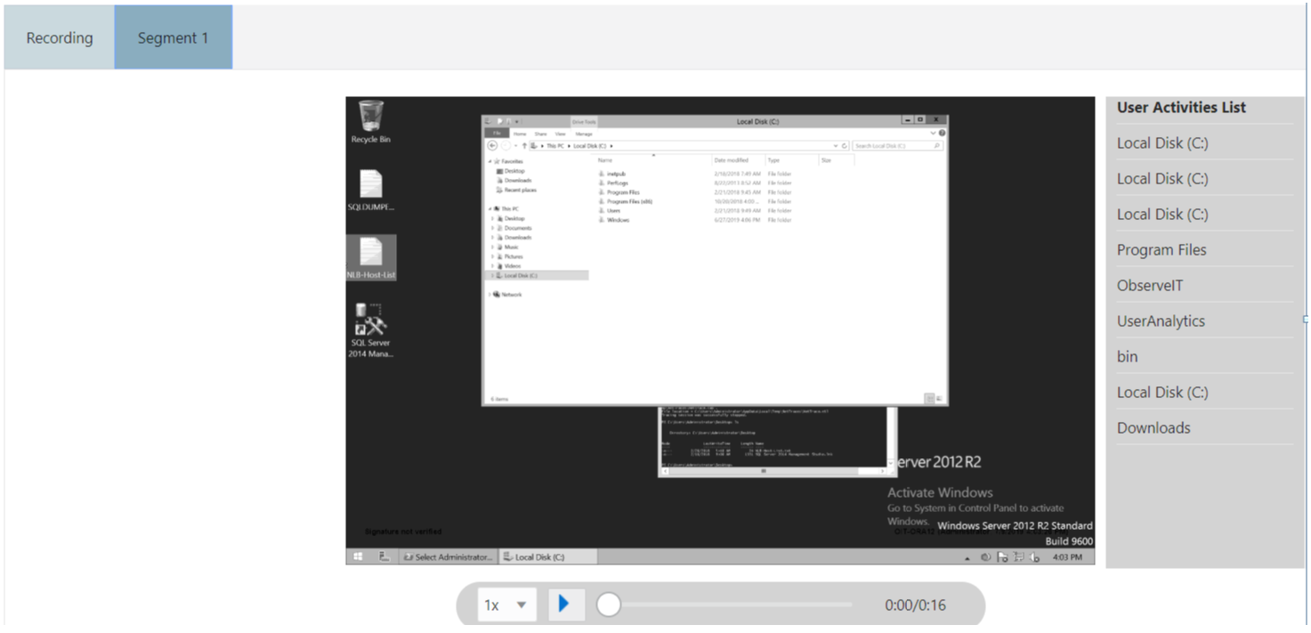 This screenshot shows playback of audio and screen capture.