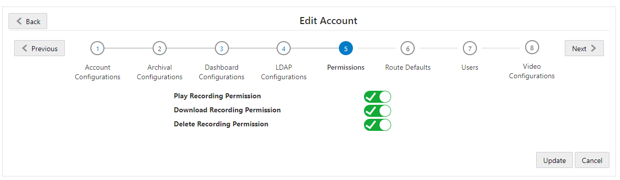 This screenshot shows the Accounts Permissions page.