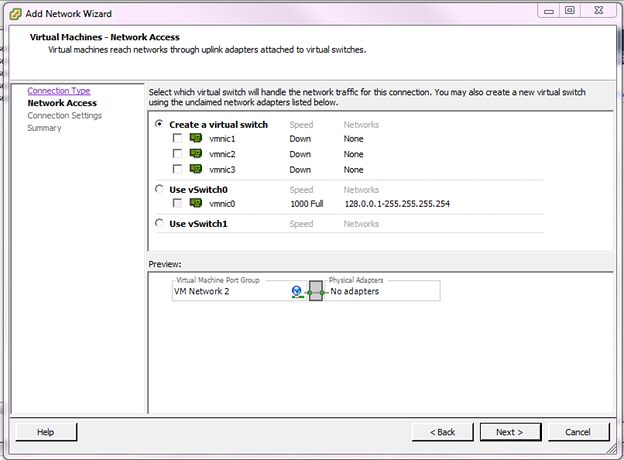 This screenshot shows the Add Network Wizard Network Access dialog box.