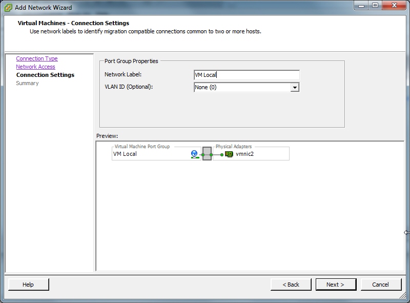 This screenshot shows Add Network Wizard Connection Settings dialog box.