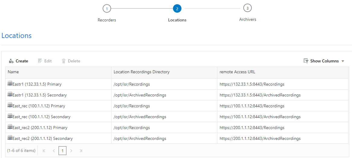 This screenshot shows the Sites' Locations page.