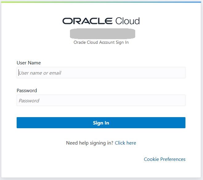 Login screen IDCS