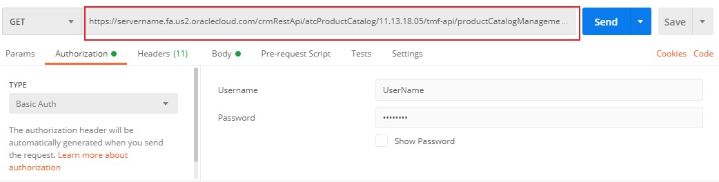 Postman example with request.