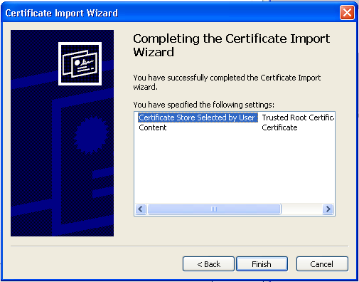 Completing the Certificate Import Wizard