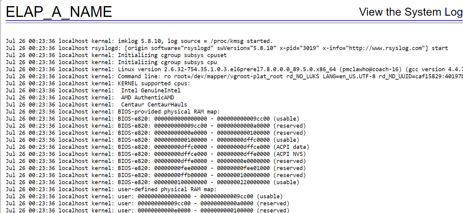 View the System Log Screen