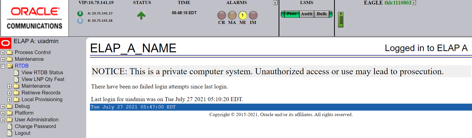 Errors displayed on ELAP GUI Errors displayed on ELAP GUI