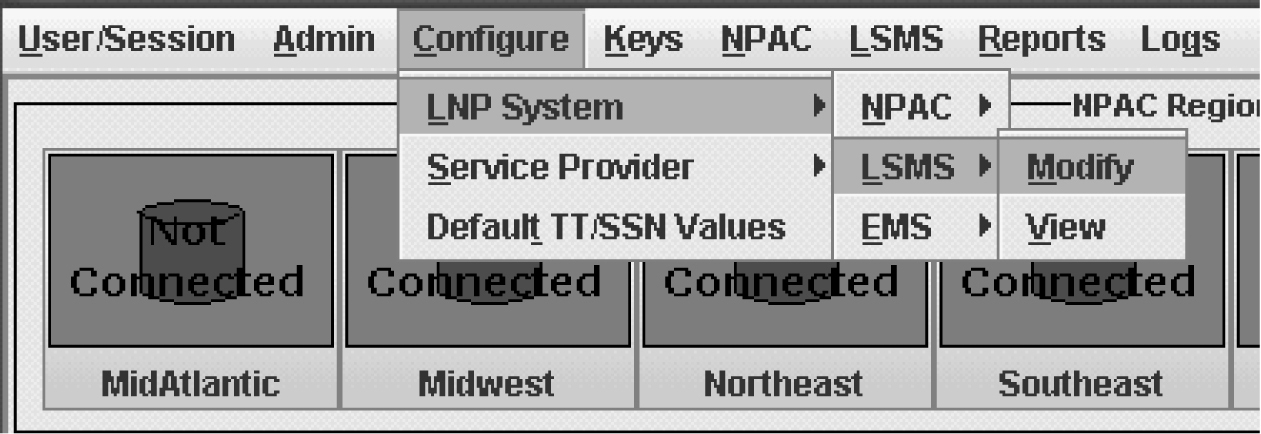LNP System Menu – Modify LSMS
