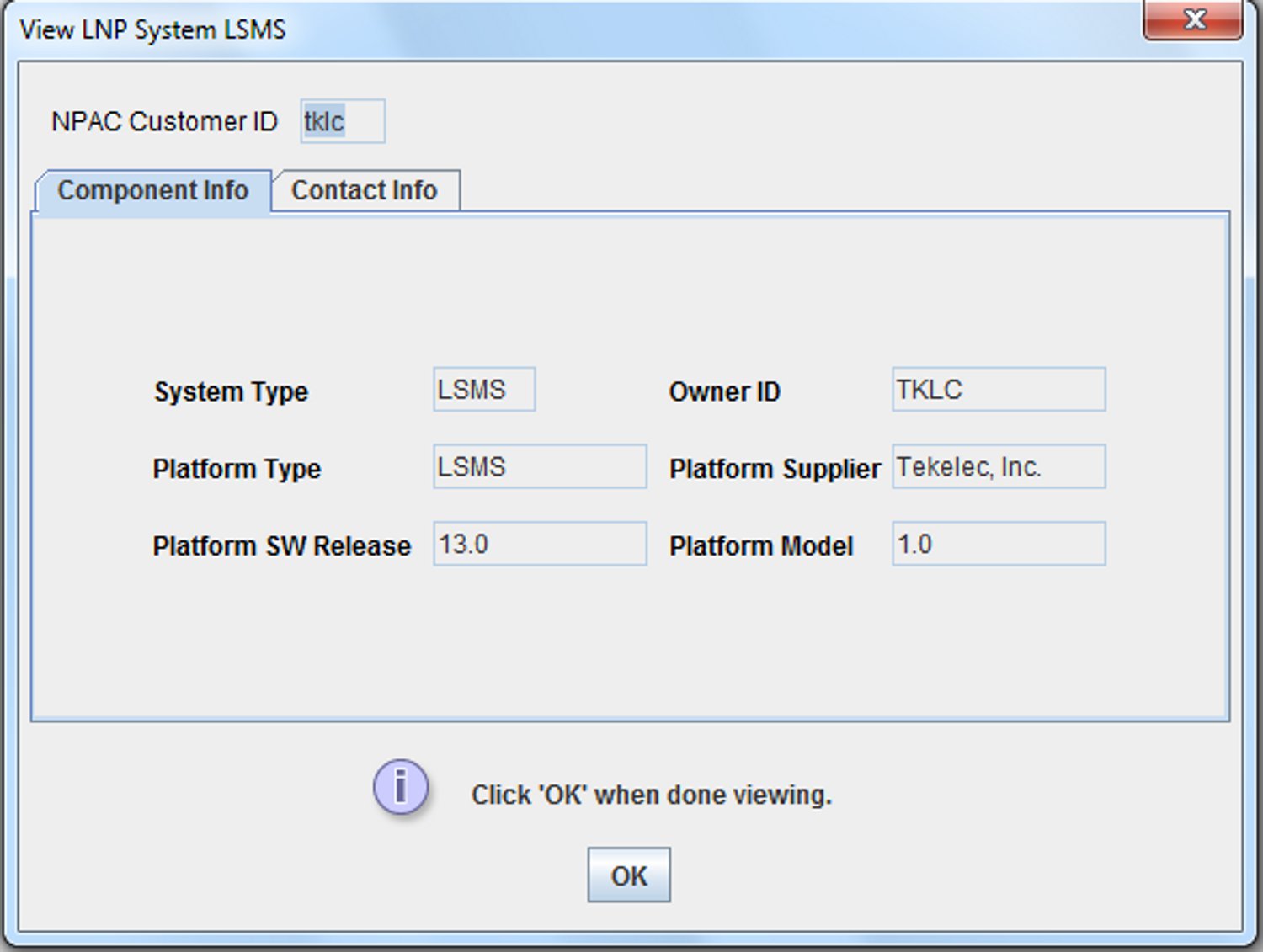 View LNP System LSMS Window