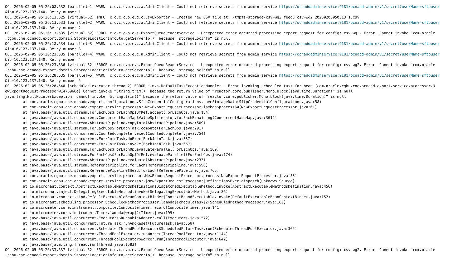 Sample error message displayed