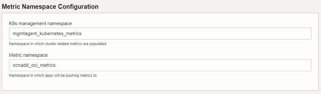 Metric Namespace Configuration