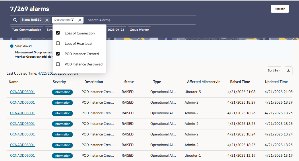 Filter alarms second page