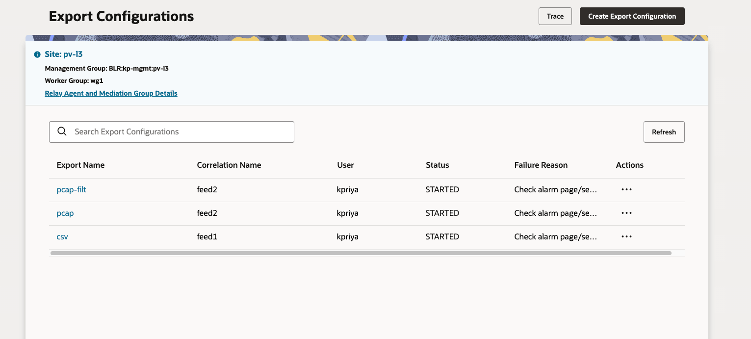 Export Configuration List