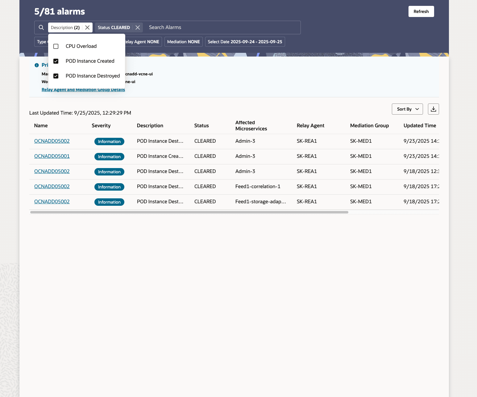 Filter alarms second page