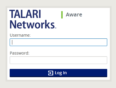 This screen capture shows the Talari log on dialog.