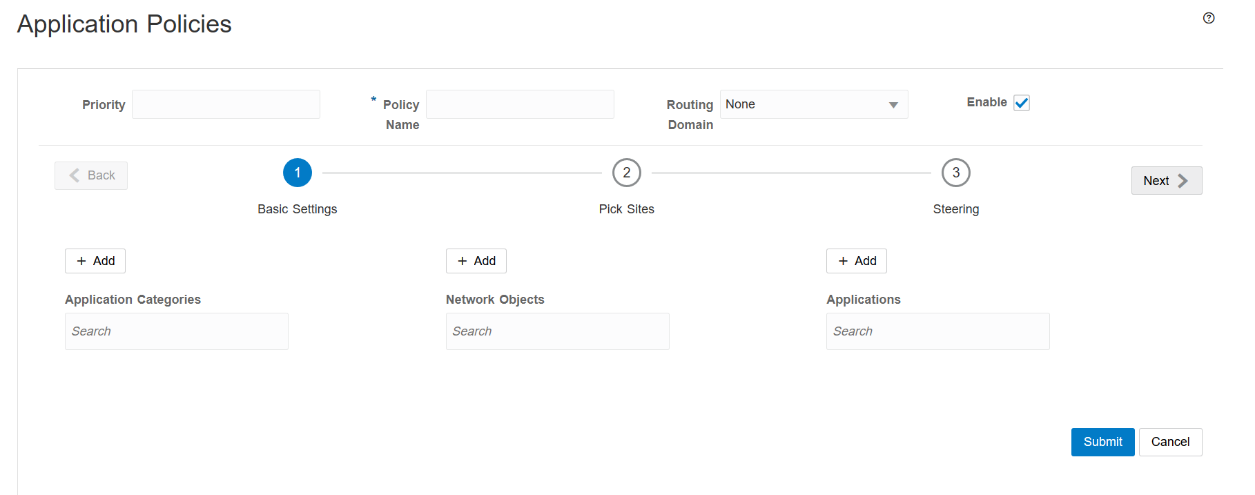 Image showing the add application policy screen