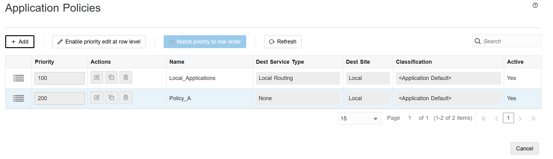 Image showing the application policy priority