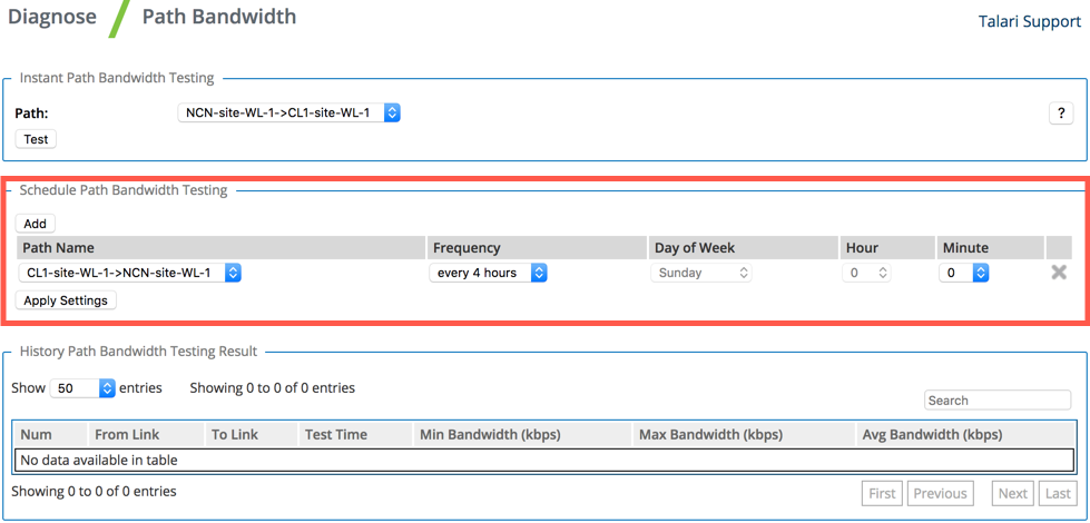 Image showing how to configure schedule path bandwidth testing