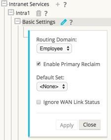 Image showing how to select a routing domain for intranet service.