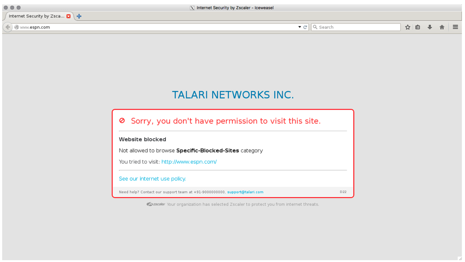 Image showing that Zscaler is blocking traffic successfully
