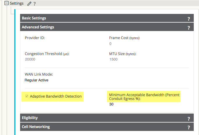 Imagw showing how to configre adaptive bandwidth detection